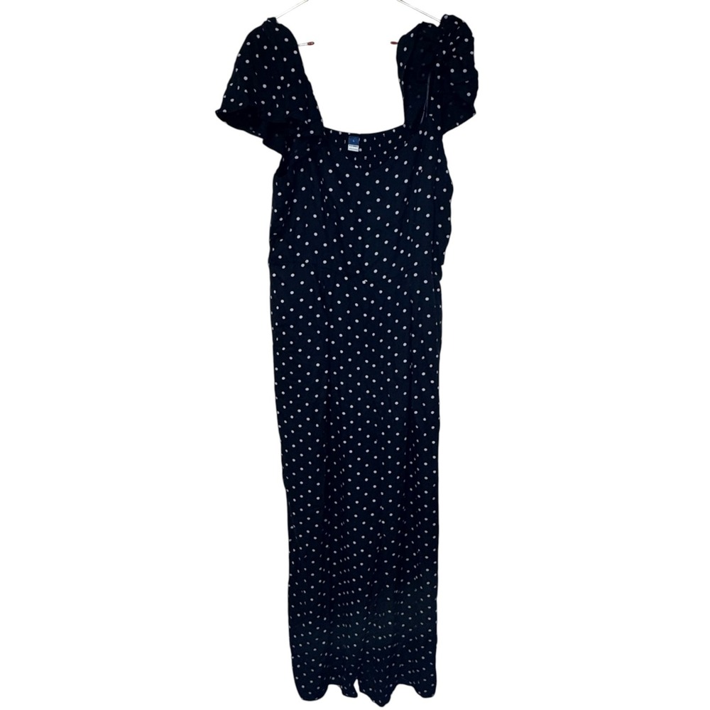 Old Navy Womens Polka Dot Flutter Sleeve Smocked Midi Dress Navy White L NWT